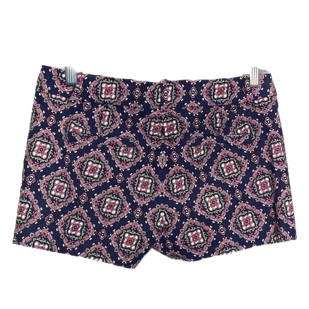 J.Crew Medallion Shorts Women Sz 0 Chino Pink Blue Paisley Cotton Stretch Pocket